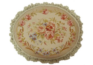 Large Oval Floral Rose Needlepoint Pillow