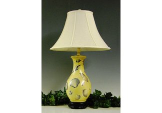 34"H X 19"W YELLOW AND BLUE SHELL TABLE LAMP