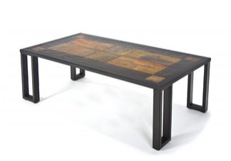 Tiled Slate and Steel Cocktail Table