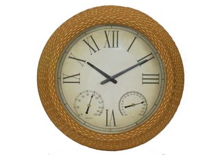 Faux Rattan clock w/ humidity and temperature sundials wall clock
