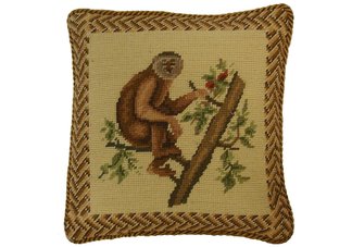 Monkey in Tree Needlepoint Pillow