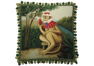 Girl Monkey with Parrot Needlepoint Pillow