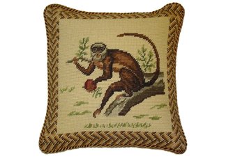 Monkey and Leaves Needlepoint Pillow