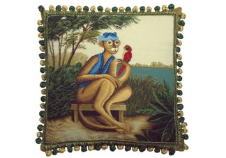 Monkey with Parrot Needlepoint Pillow