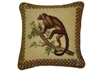 Monkey with Peach Needlepoint Pillow