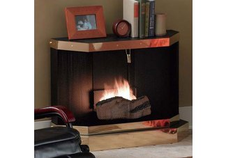 Oakland SunJel Fireplace with Split Cedar Log &amp; Brass Trim