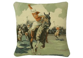 Polo Player Needlepoint Pillow