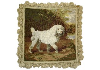 Poodle with Stick Needlepoint Pillow
