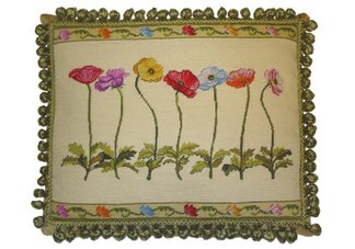 Poppies Floral Needlepoint Pillow