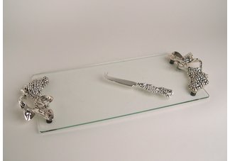 Glass Tray w/ Silver plated Knife