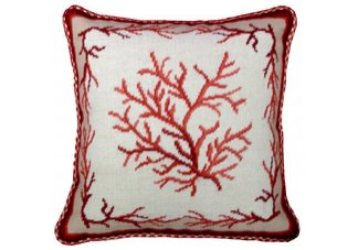 Red Coral Needlepoint Pillow
