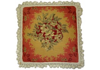 Red Flower Needlepoint Pillow