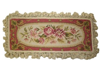 Rose Neckroll Needlepoint Pillow