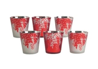 Set of 6 votives with leaf sillouette Red