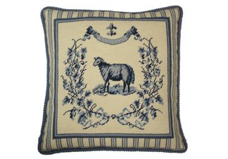 French Country Blue Sheep Needlepoint Pillow