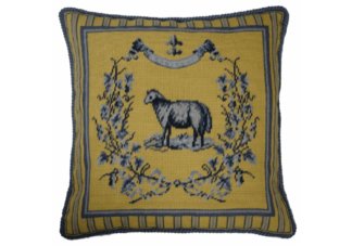 Blue and Yellow Sheep Needlepoint Pillow
