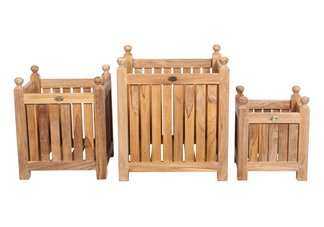teak planter set, teak planters, wood planter, wooden planter