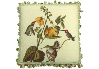 Three Hummingbirds Needlepoint Pillow