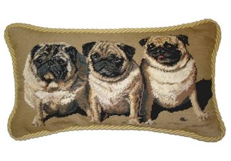 Three Pugs Needlepoint Pillow