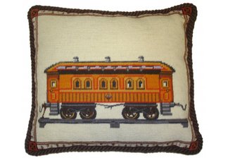 Vintage Train Needlepoint Pillow