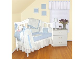 White Blue Gingham Classic Baby Boy 7 Piece Crib Set