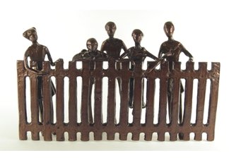 Children Peeking on Fence Sculpture