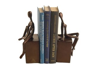 Man and Woman Sitting on a Block Bookend Set -Cast Aluminum