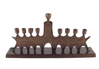 Abstractt Teacher with Children Hanukkah Menorah-Cast Aluminum