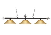 Designer Classics 3-Light Billiard/Island in Golden Bronze with Amber Gratina Glass Shades