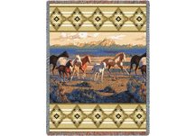 Wild Horses Beige Tapestry Throw