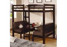 Dark Wood Convertible Twin Bunk With Benches