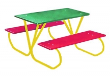 Commercial Park 3; Preschool Table- Portable, Polyethylene Green Tabletop and Red Seats