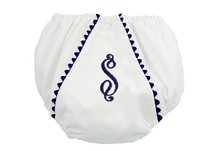 Garden Princess Pique Diaper Cover - White with Navy Trim, 0-12 Month