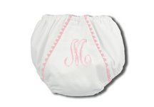 Garden Princess Pique Diaper Cover - White with Light Pink Trim, 0-12 Month