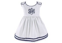 Garden Princess Pique Dress - White with Navy Trim, 0-6 Month