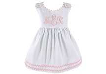 Garden Princess Pique Dress - White with Light Pink Trim, 0-6 Month