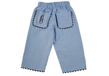 Bon Bon Collection Corduroy Pant with Rick Rack Pocket - Blue with Brown Trim, 0-6 Month