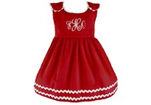 Bon Bon Collection Corduroy Dress - Red with White Trim, 0-6 Month
