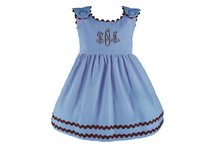 Bon Bon Collection Corduroy Dress - Blue with Brown Trim, 0-6 Month