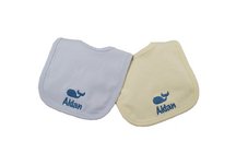 Princess Linens Cotton Knit Bib Set with Whale Motif - Blue and Yellow