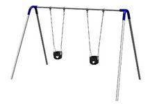 Commercial Playground Single Bay Bipod Swing Set- Tot Seats- Blue Yokes
