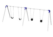 Commercial Playground Double Bay Bipod Swing Set- 2 Tot Seats 2 Strap Seats- Blue Yokes