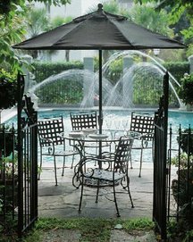 wrought iron, wrought iron furniture, market umbrellas
