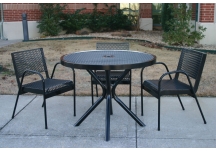 Round Expanded Metal Canteen Table with Stacking Chairs