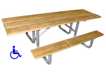 wood picnic table, steel picnic table