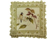 Bird and Bean Flower Needlepoint Pillow