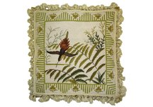 Bird with Ferns Needlepoint Pillow