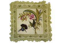 Birds and Pink Flower Needlepoint Pillow