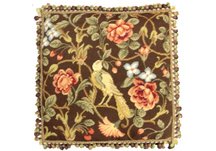 Birds and Peonies Chocolate Needlepoint Pillow