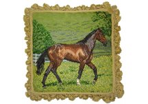 brown horse equestrian needlepoint pillow